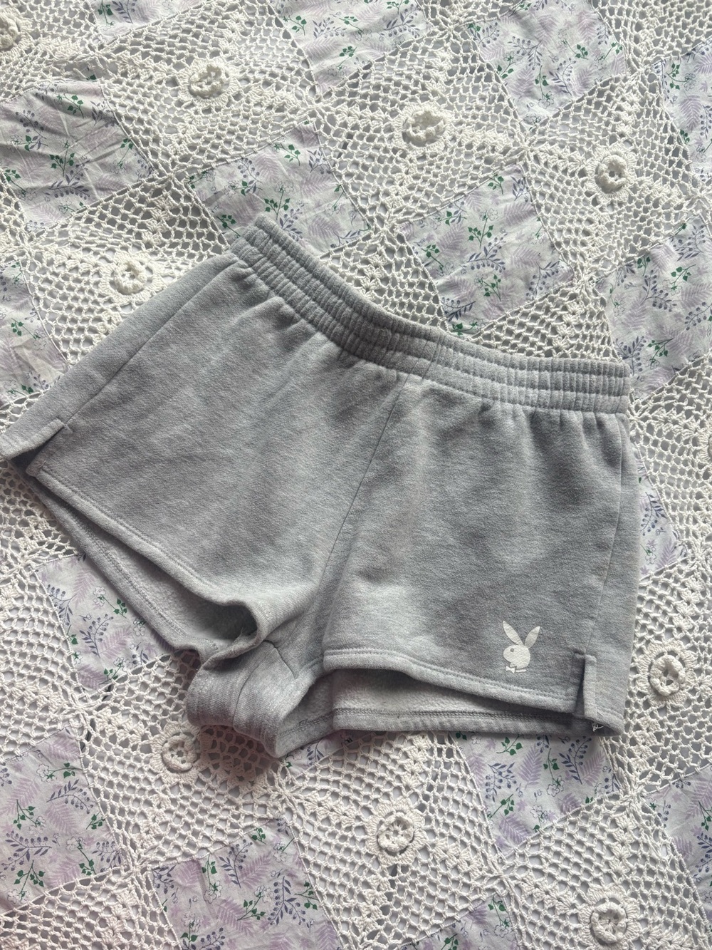 PLAYBOY Light Gray Terry Athletic Shorts with Bunny Logo